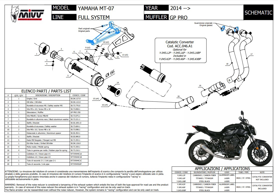 Uitlaat Yamaha MT 07 vanaf 2014 MIVV GP Pro