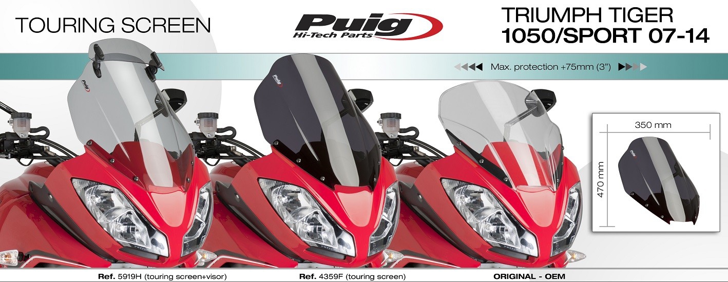 Puig windscherm Triumph Tiger 1050 / Sport 2007-2015 met opzetruit 