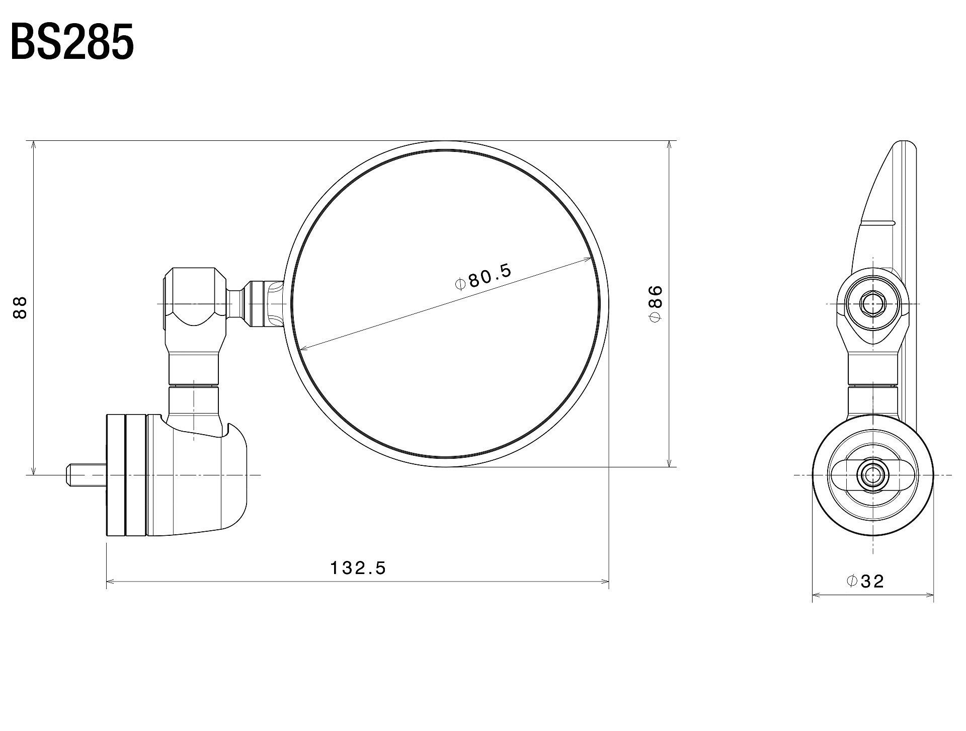 Rizoma bar end spiegel Spy-R Ø 80 mm zwart