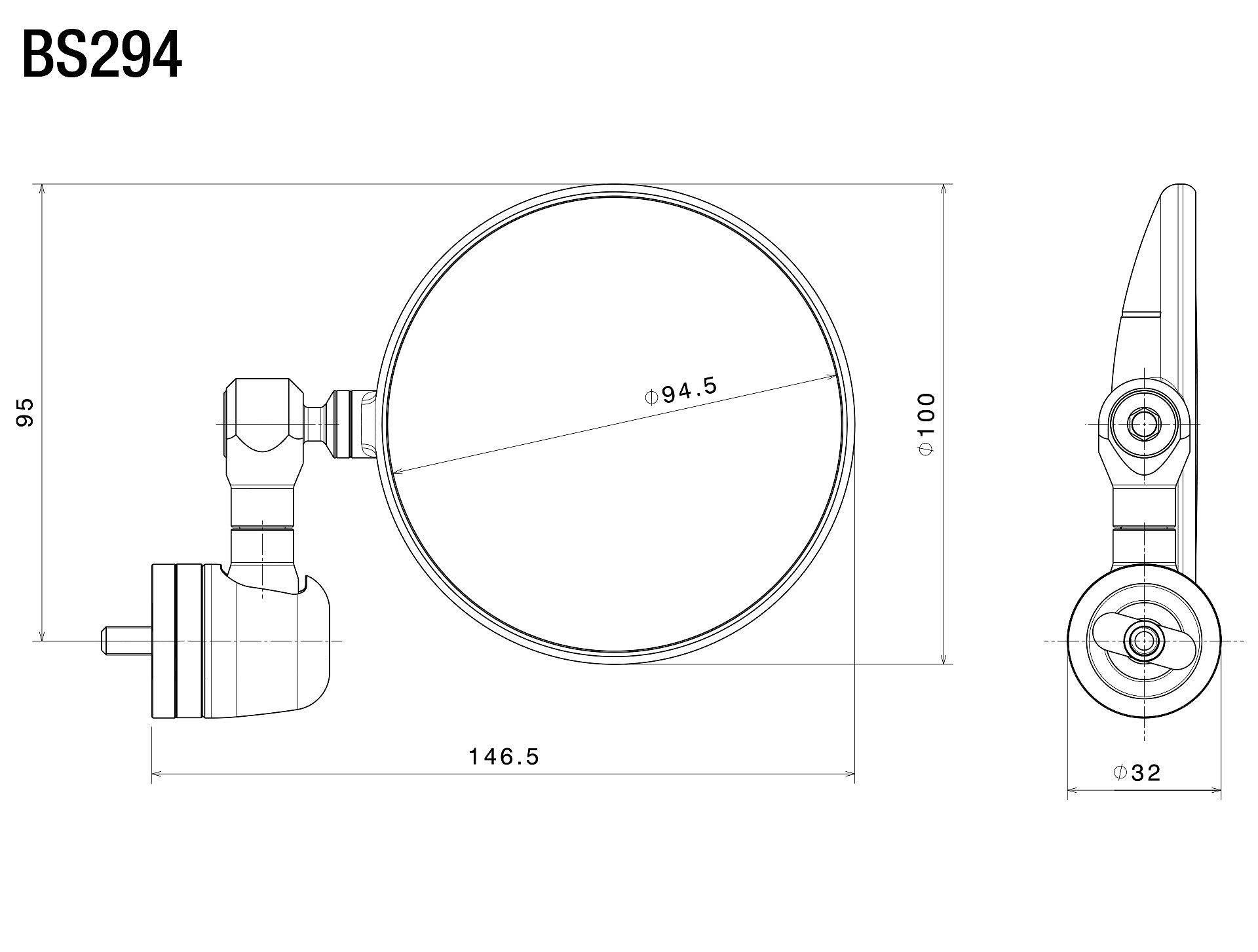 Rizoma bar end spiegel Spy-R Ø 94,5 mm zwart