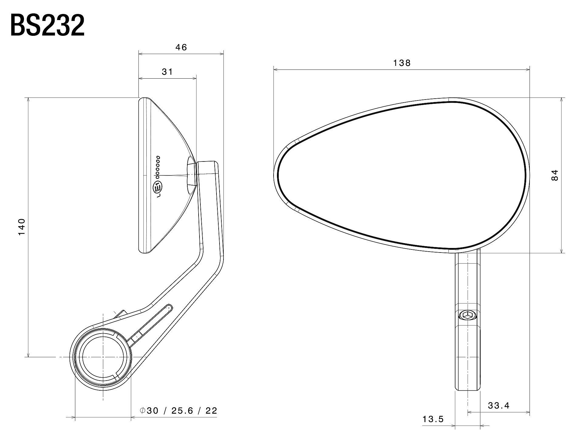 Rizoma bar end spiegel Reverse Radial grey 21