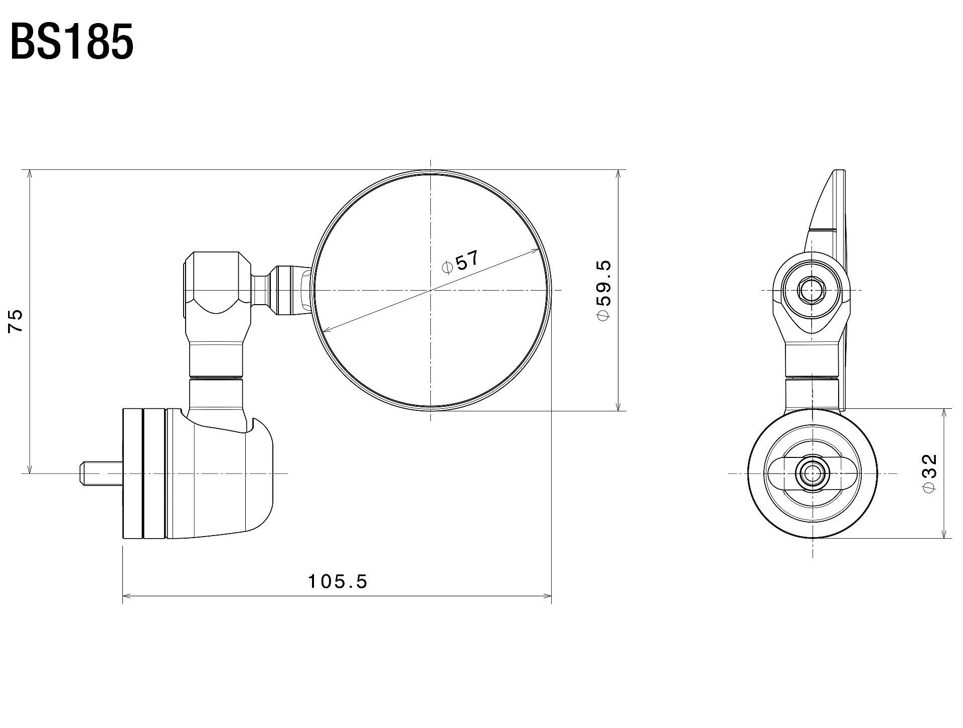 Rizoma bar end spiegel Spy-R Ø 57 mm zwart