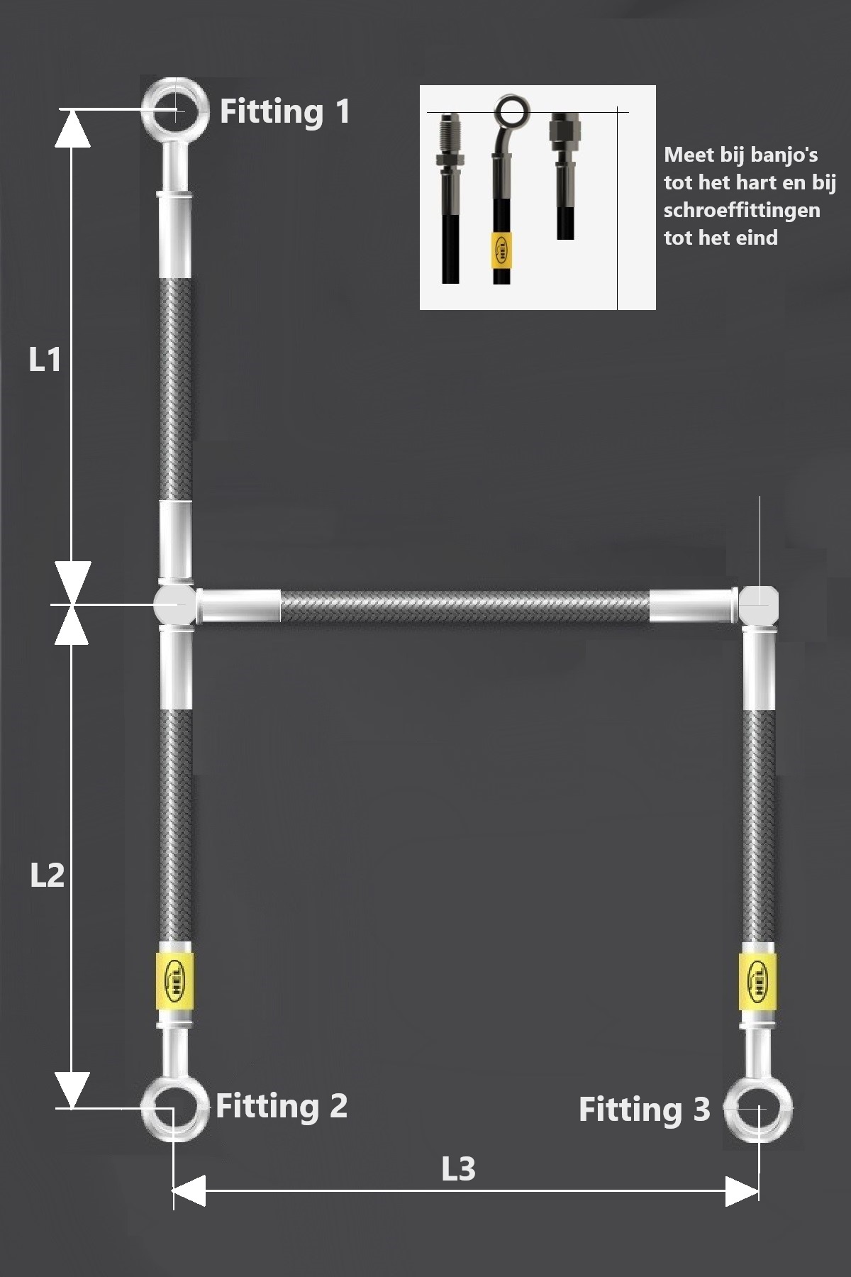 T-stuk + knie-stuk met HEL remleidingen op maat