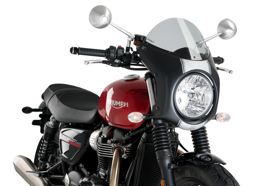 Puig windscherm met Mat zwart kuipje Triumph Street / Speed Twin 900