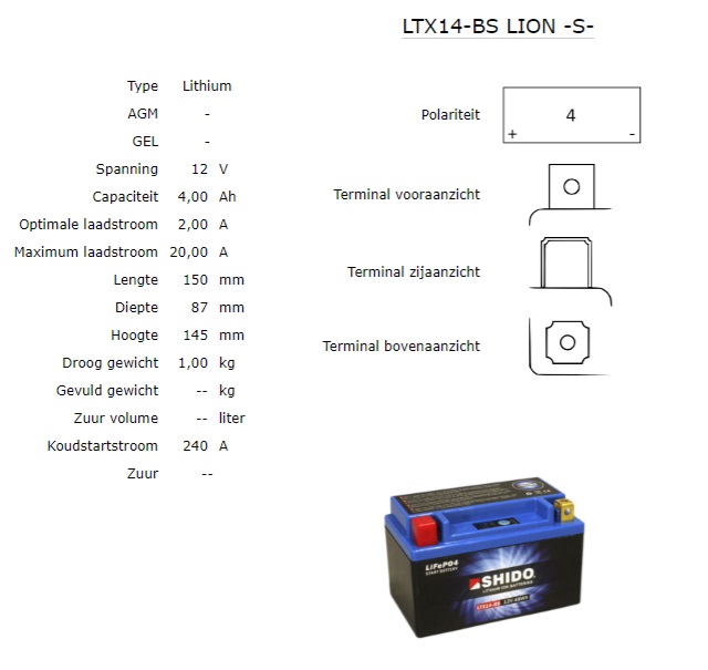 Shido Lithium Ion accu LTX14